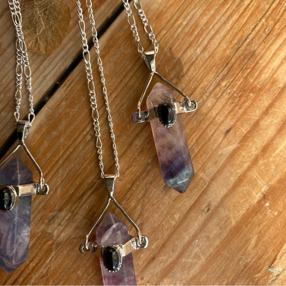 Rainbow Flourite Sterling Silver Necklace Purple Pink 20” - Picture 11 of 15